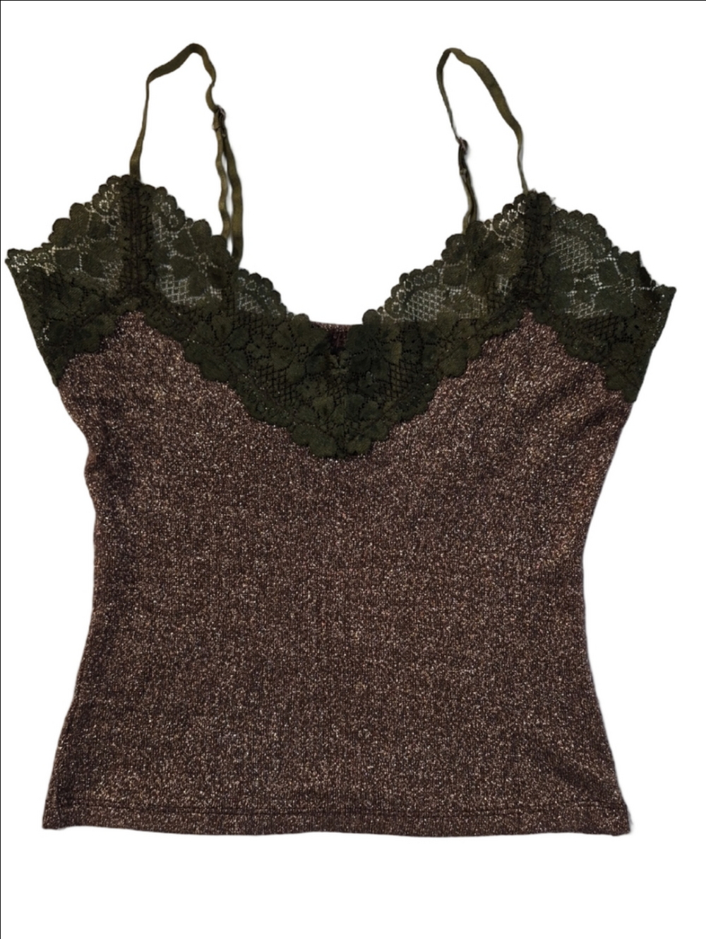 Urban Behavior Olive Lace Trim Metallic Brown Cami